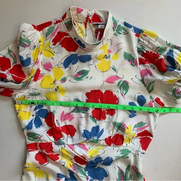 Rixo Feminine & Flirty Floral Puff Sleeve Maxi Dress Size 8 Ivory Red Blue NWT - Picture 14 of 17